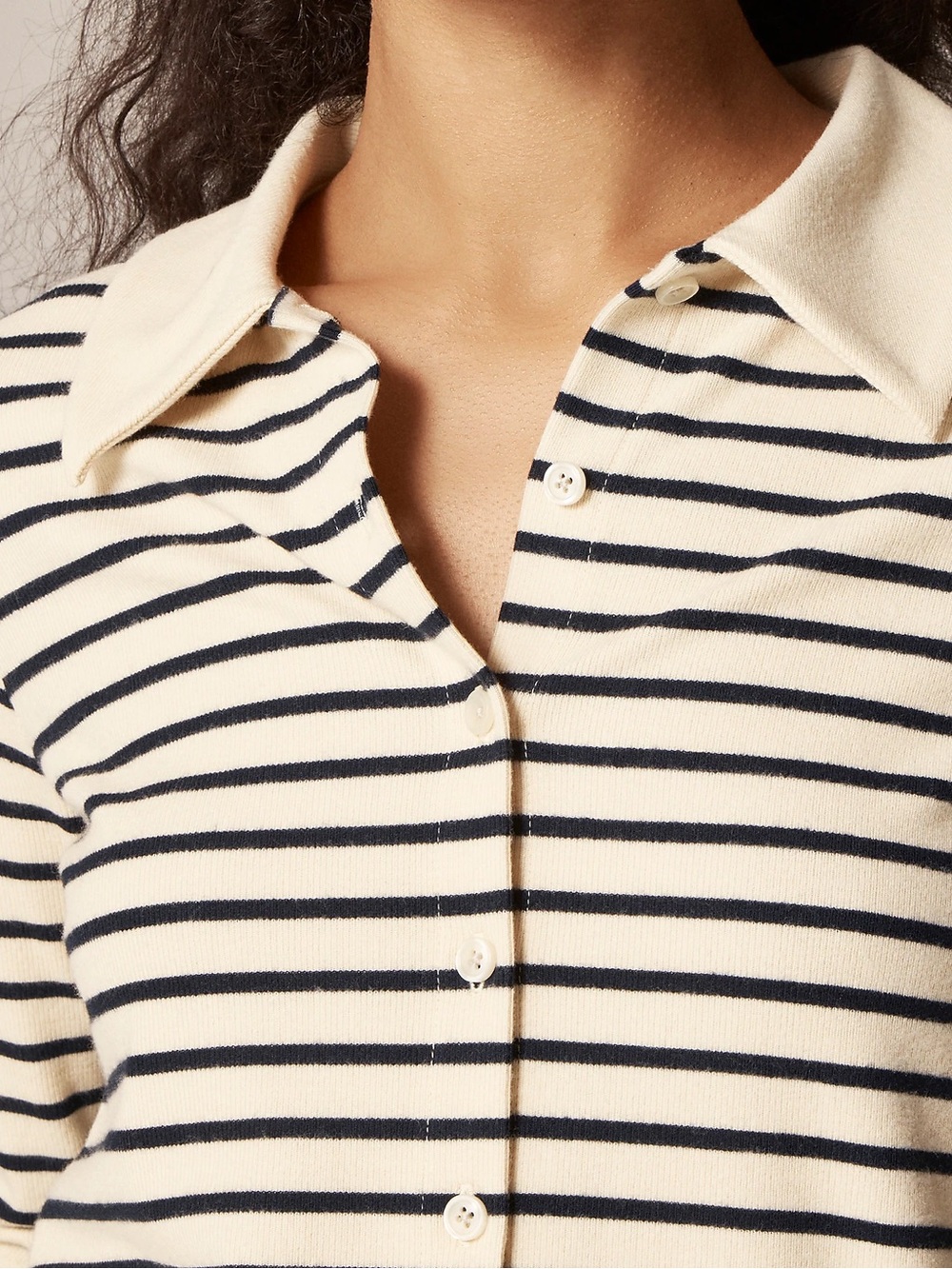 J. Crew Striped Button-Down Polo in Cream and Black